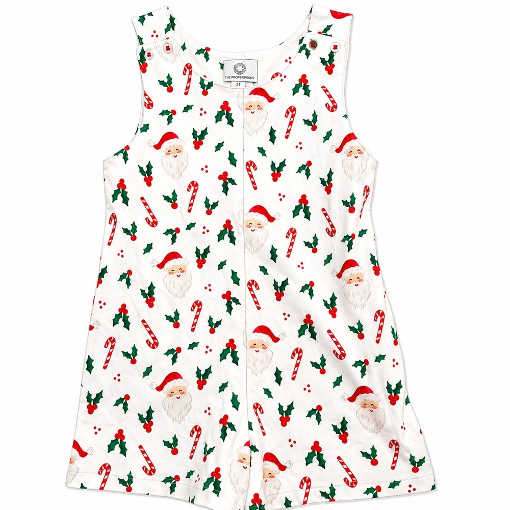 NEW The Proper Peony Santa Pima Cotton Christmas Romper Kids 3T White Holiday